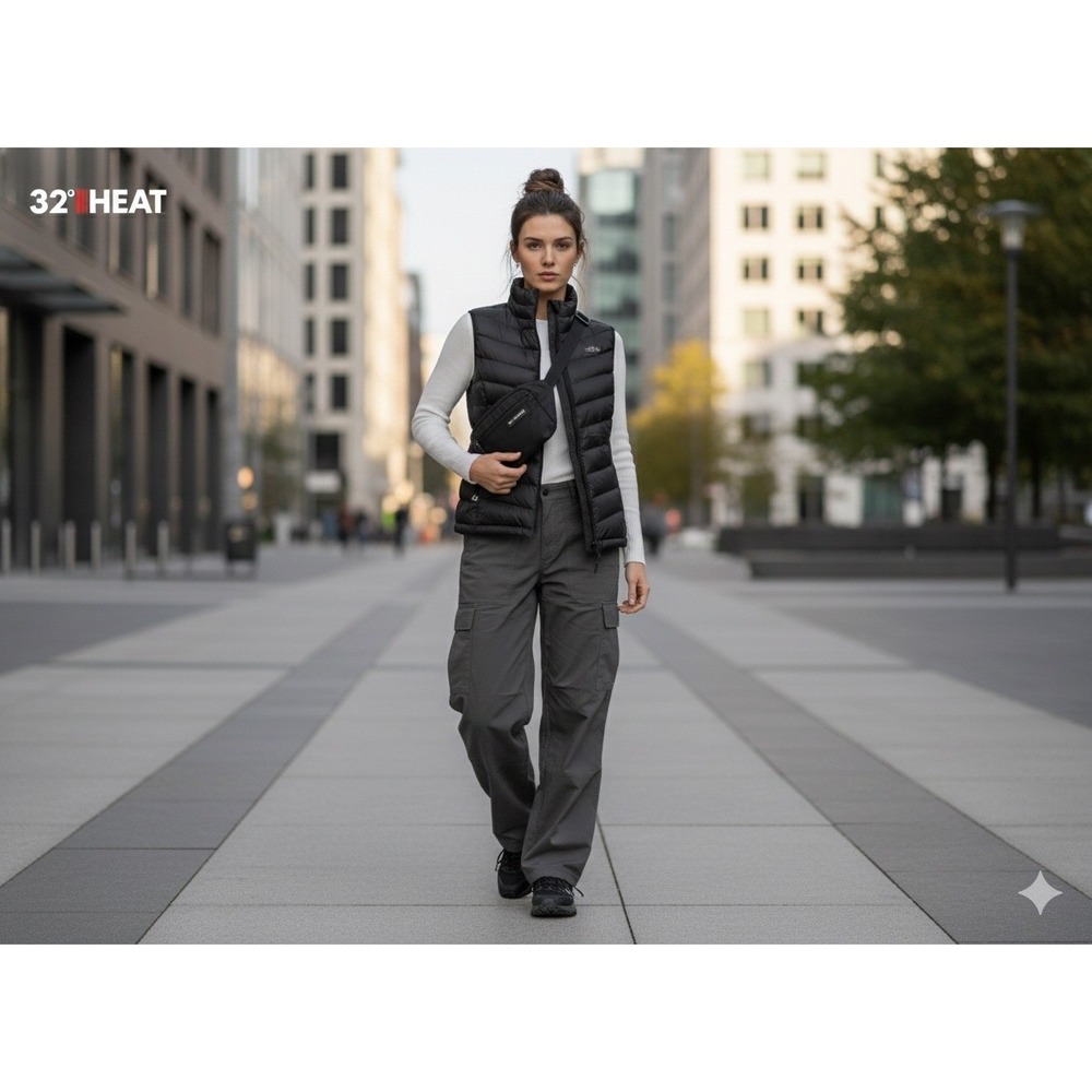 32 Degrees Heat Black‎ Puffer Vest • Gorpcore Sleek Minimalist Aesthetic Size S